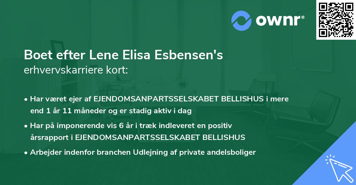 Boet efter Lene Elisa Esbensen's erhvervskarriere kort