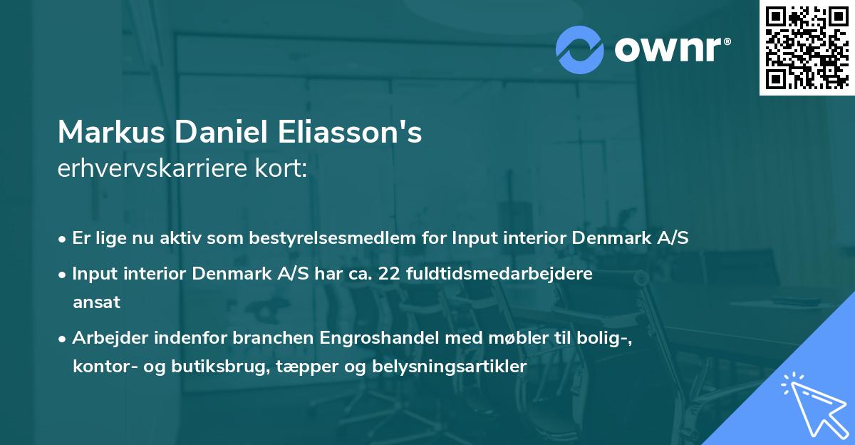 Markus Daniel Eliasson's erhvervskarriere kort