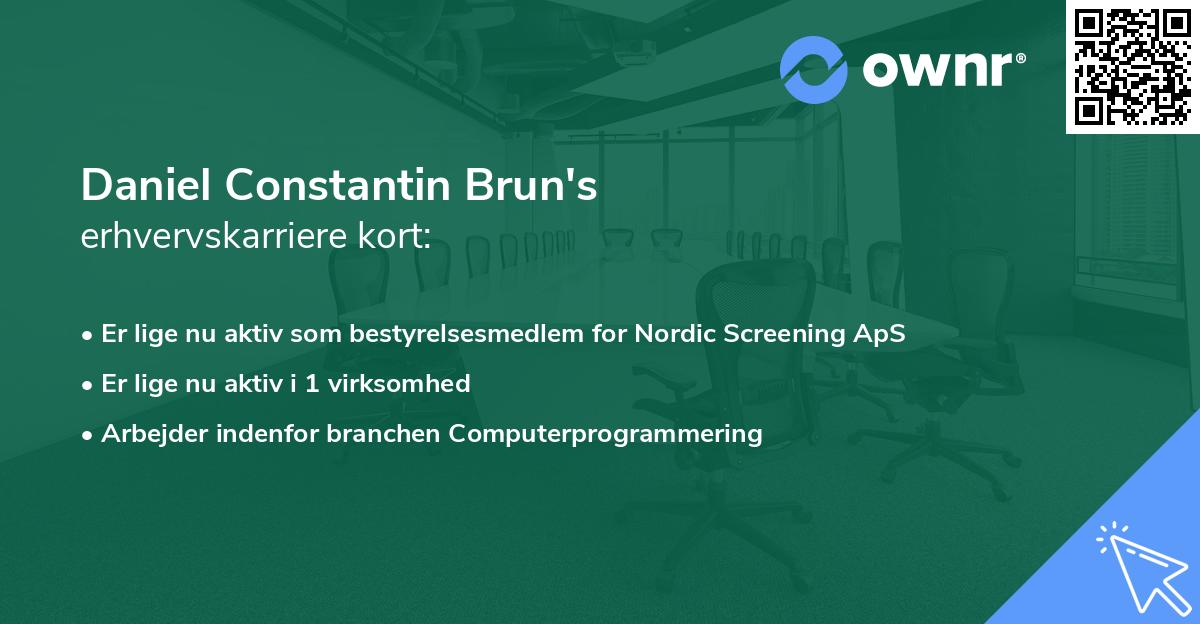 Daniel Constantin Brun's erhvervskarriere kort