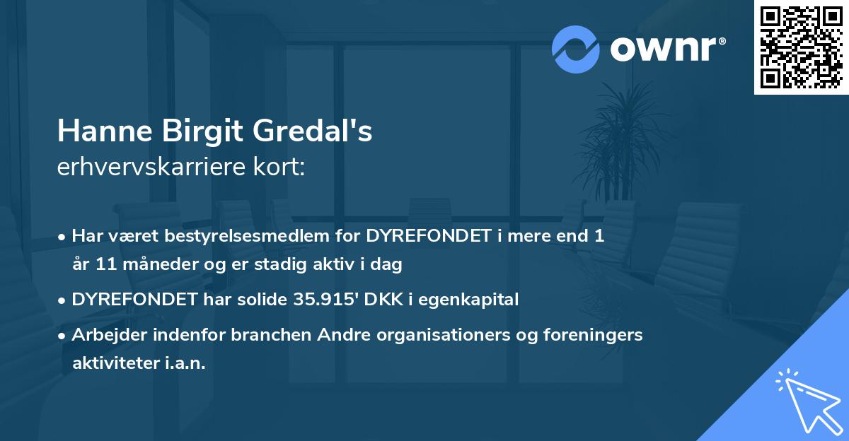 Hanne Birgit Gredal's erhvervskarriere kort