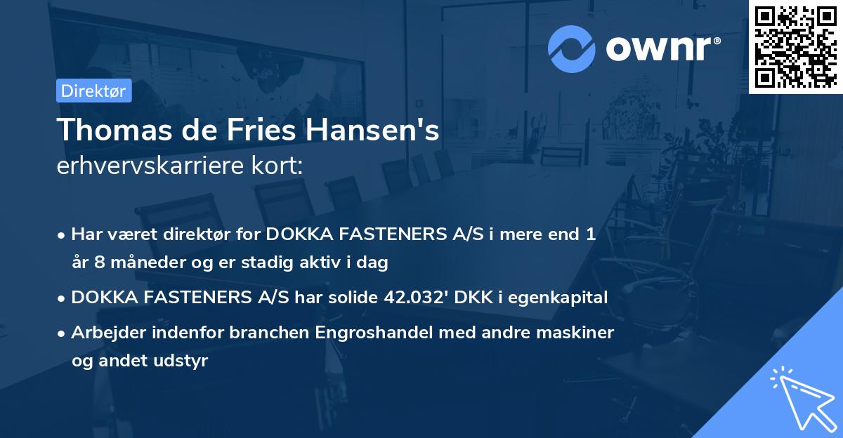 Thomas de Fries Hansen's erhvervskarriere kort