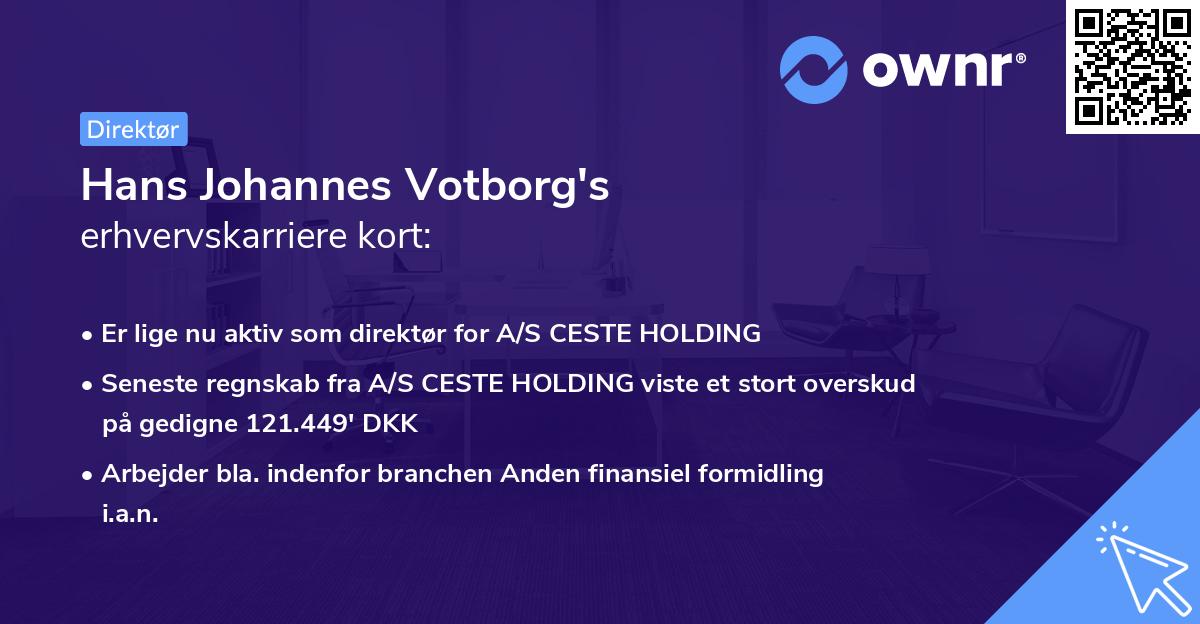 Hans Johannes Votborg's erhvervskarriere kort