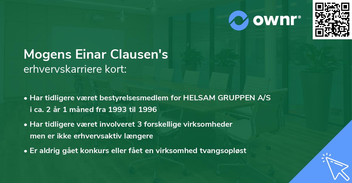 Mogens Einar Clausen's erhvervskarriere kort