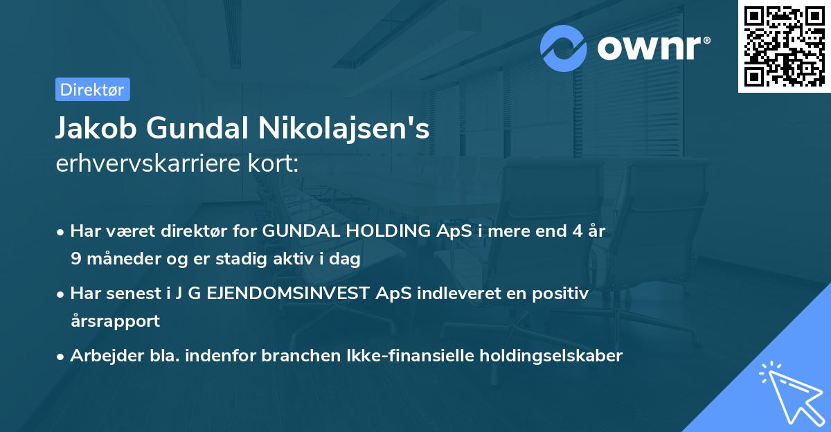 Jakob Gundal Nikolajsen's erhvervskarriere kort