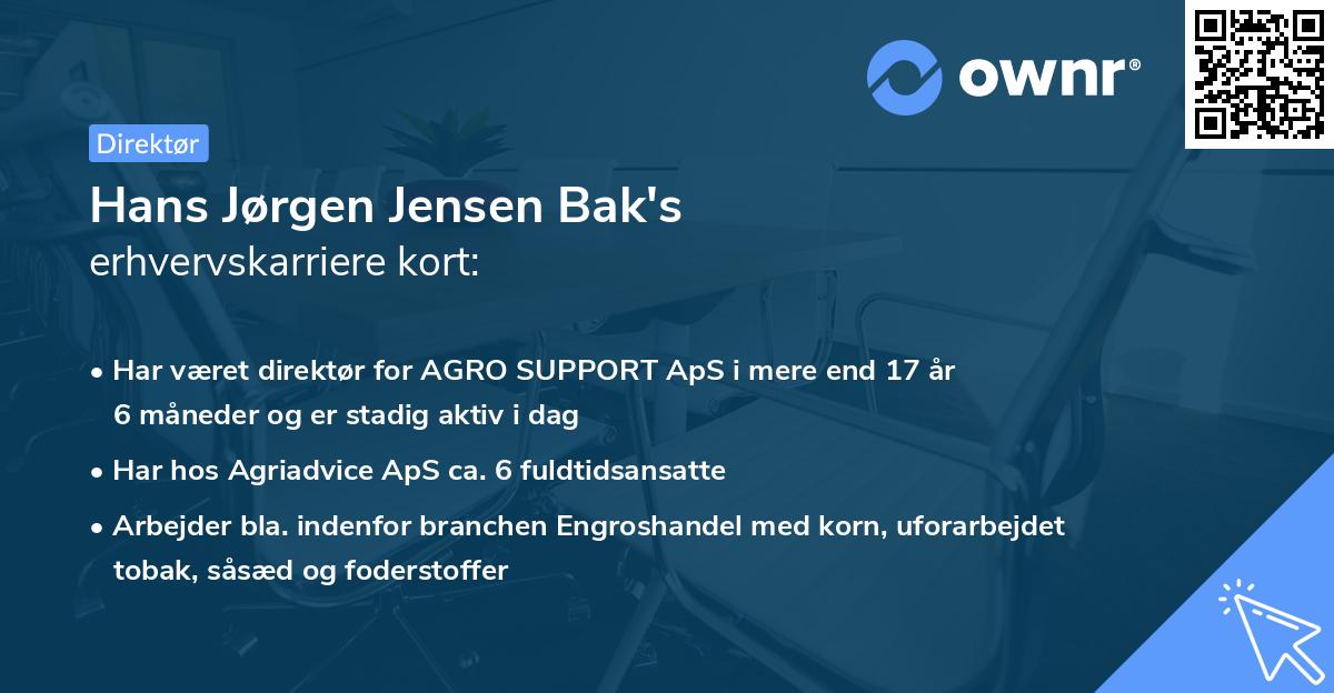 Hans Jørgen Jensen Bak's erhvervskarriere kort