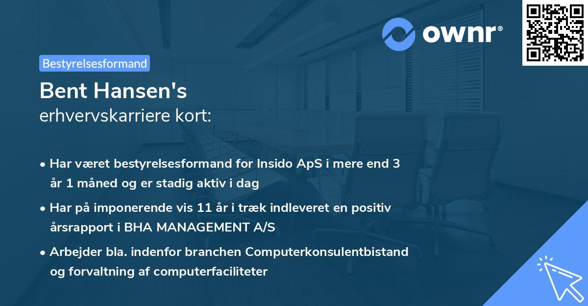 Bent Hansen's erhvervskarriere kort