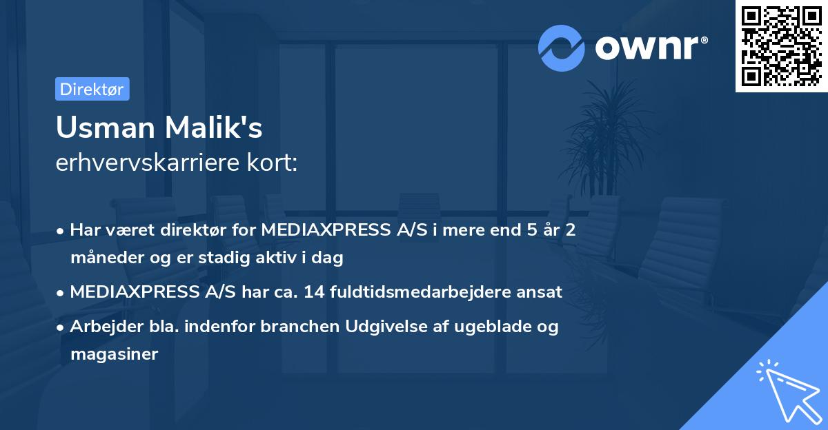 Usman Malik's erhvervskarriere kort