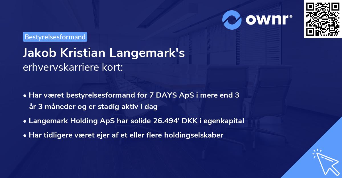 Jakob Kristian Langemark's erhvervskarriere kort