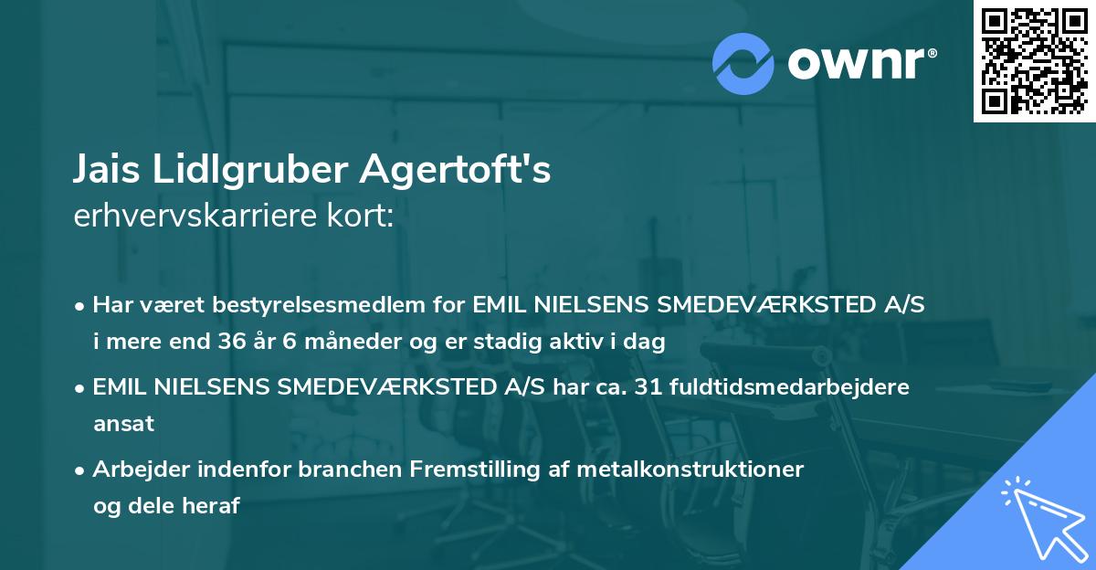 Jais Lidlgruber Agertoft's erhvervskarriere kort