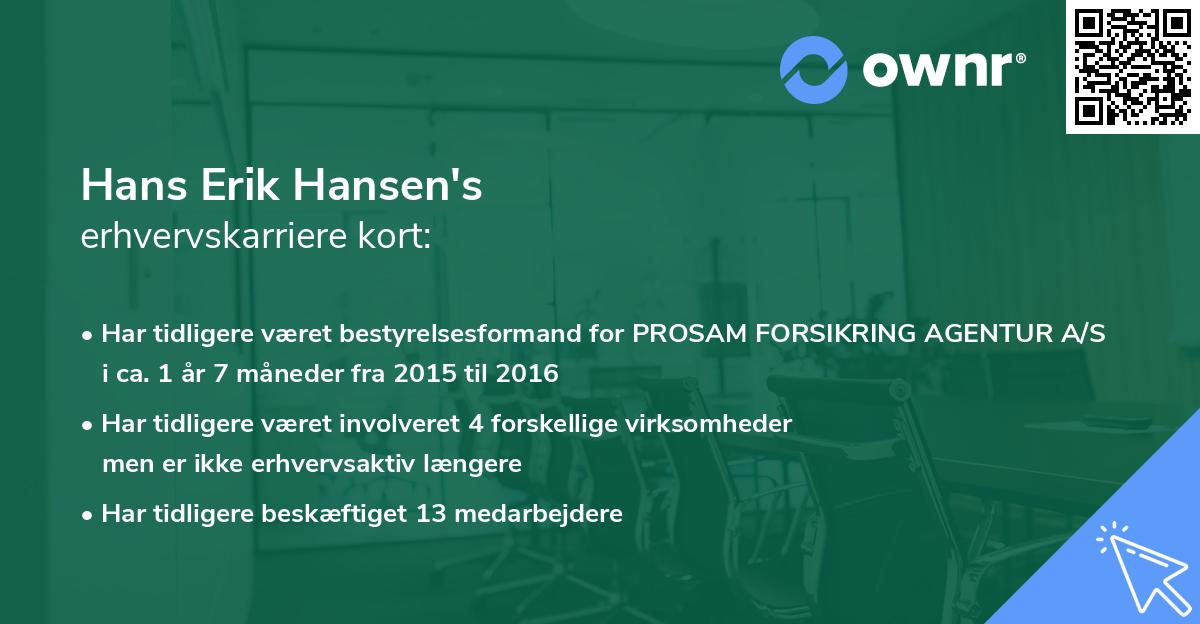 Hans Erik Hansen's erhvervskarriere kort