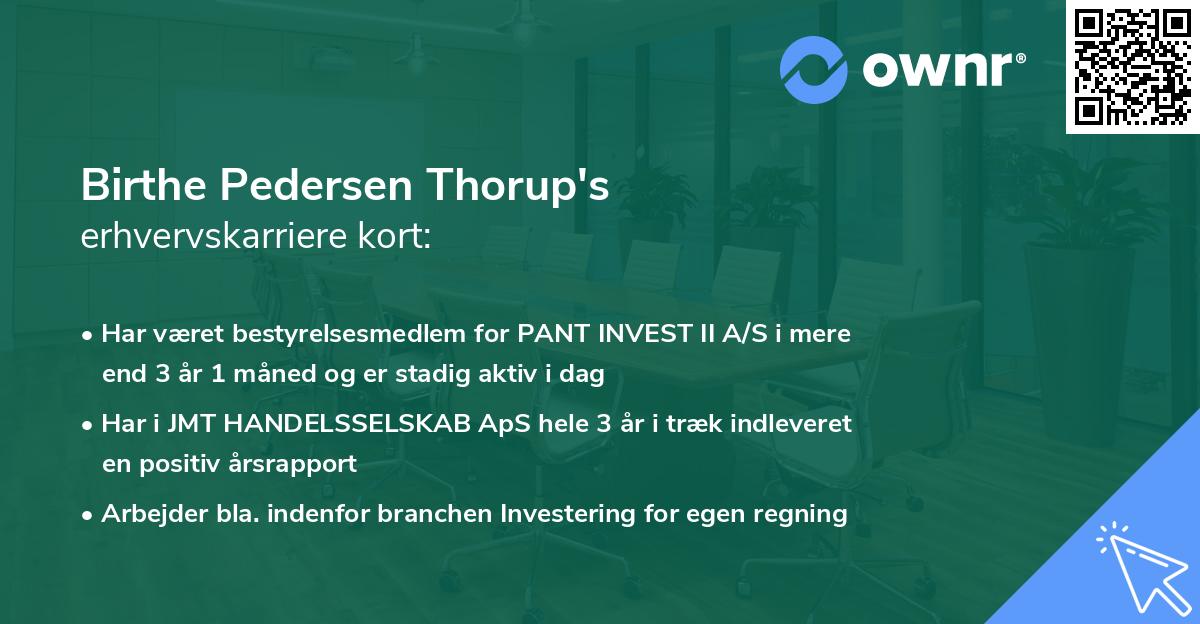 Birthe Pedersen Thorup's erhvervskarriere kort