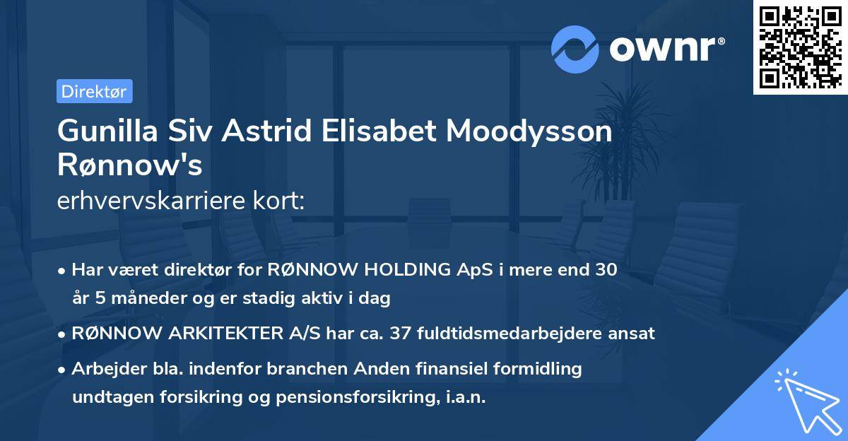 Gunilla Siv Astrid Elisabet Moodysson Rønnow's erhvervskarriere kort