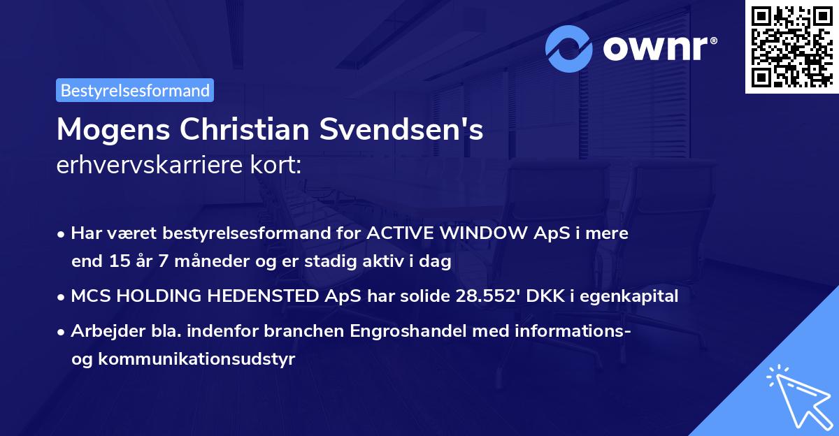 Mogens Christian Svendsen's erhvervskarriere kort