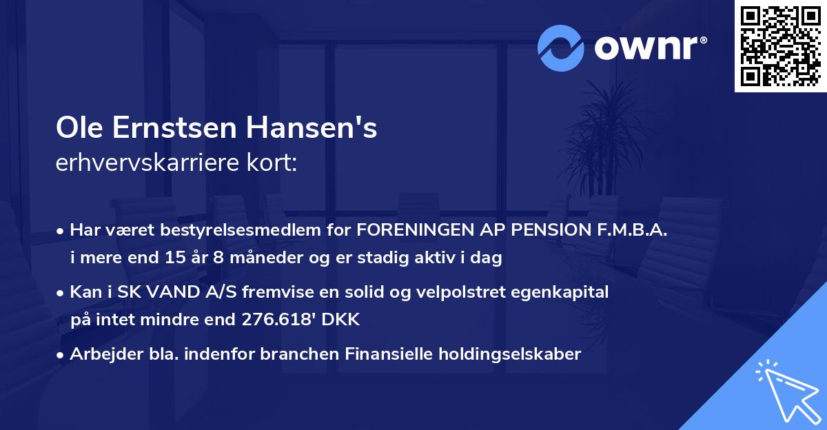 Ole Ernstsen Hansen's erhvervskarriere kort