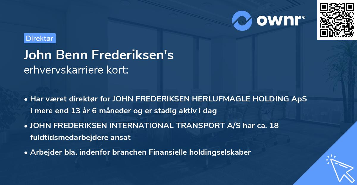 John Benn Frederiksen's erhvervskarriere kort