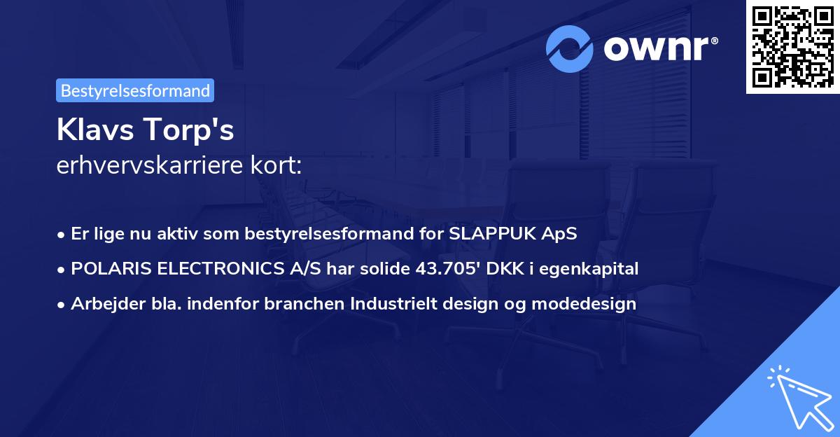 Klavs Torp's erhvervskarriere kort