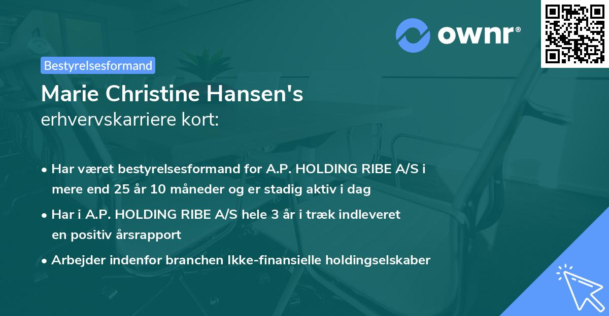 Marie Christine Hansen's erhvervskarriere kort