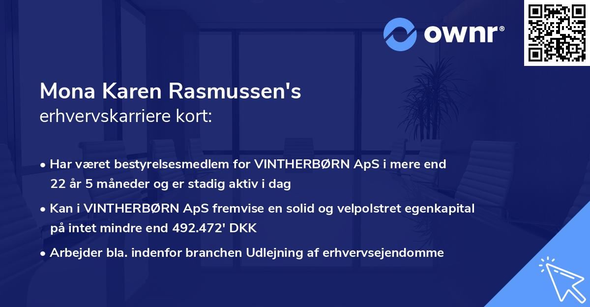 Mona Karen Rasmussen's erhvervskarriere kort