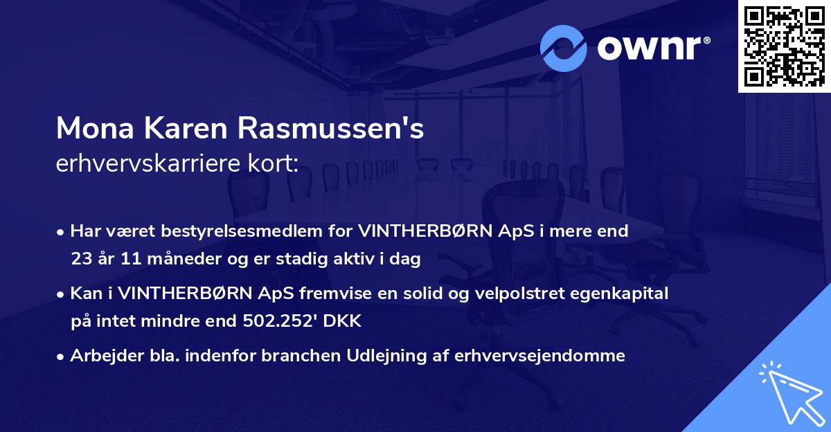 Mona Karen Rasmussen's erhvervskarriere kort