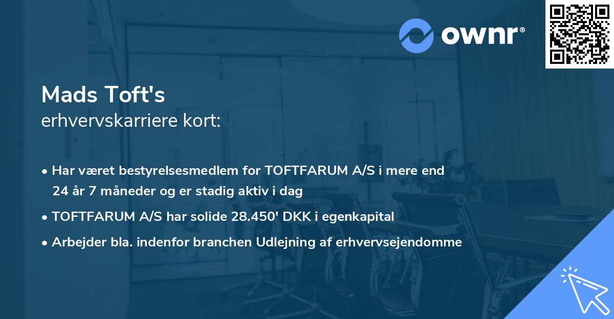Mads Toft's erhvervskarriere kort