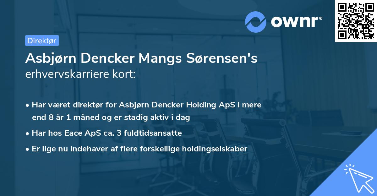 Asbjørn Dencker Mangs Sørensen's erhvervskarriere kort