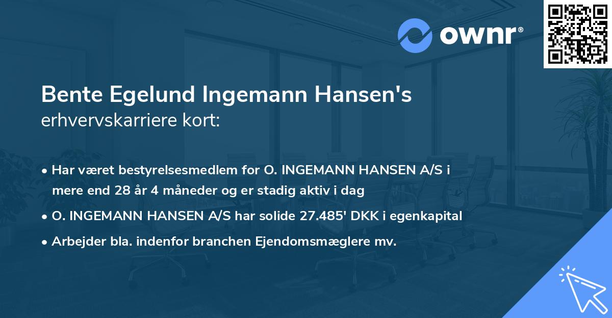 Bente Egelund Ingemann Hansen's erhvervskarriere kort