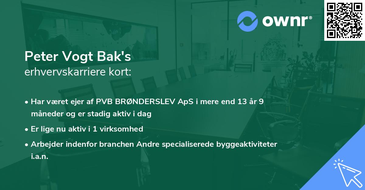 Peter Vogt Bak's erhvervskarriere kort