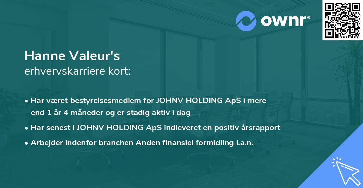 Hanne Valeur's erhvervskarriere kort