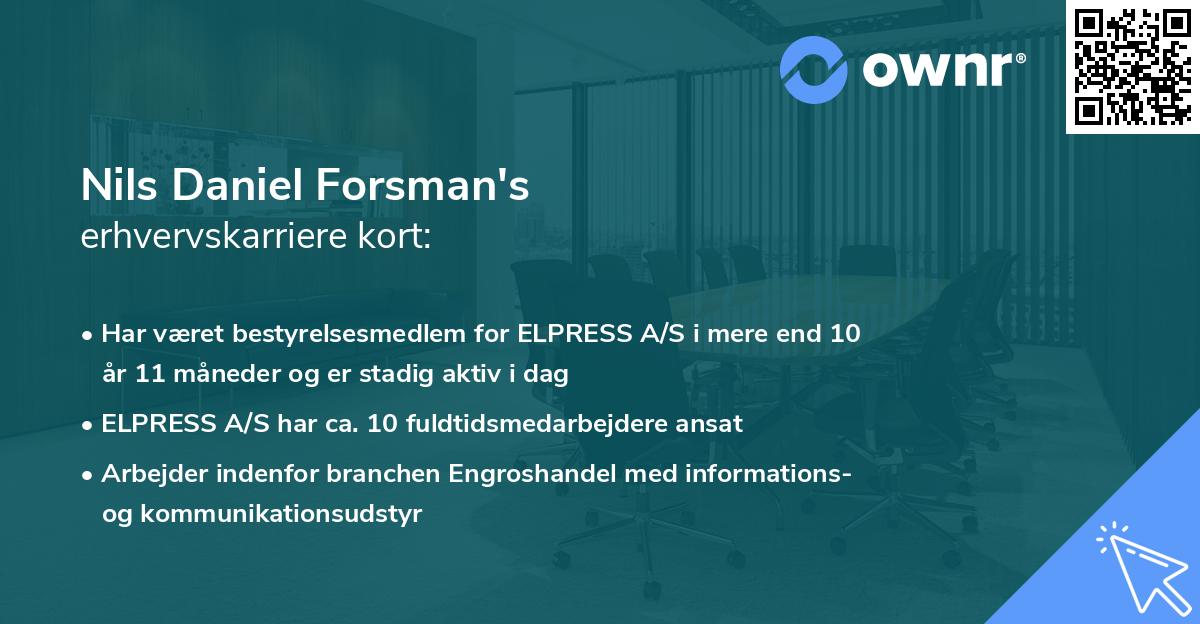 Nils Daniel Forsman's erhvervskarriere kort