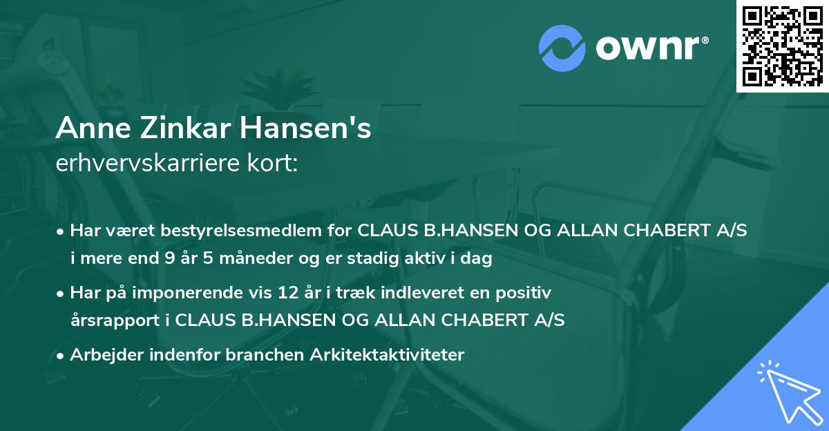Anne Zinkar Hansen's erhvervskarriere kort