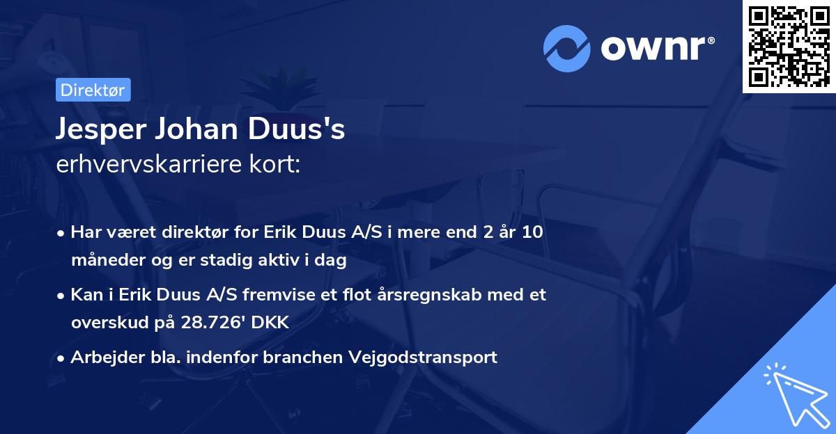Jesper Johan Duus's erhvervskarriere kort