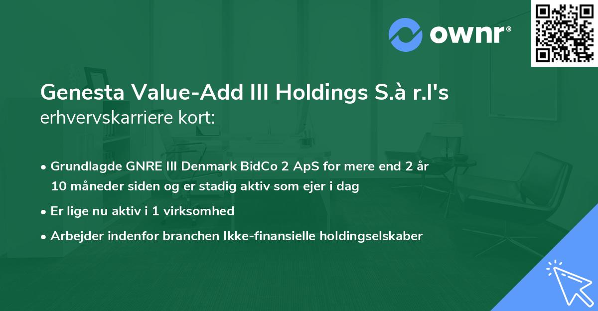 Genesta Value-Add III Holdings S.à r.l's erhvervskarriere kort