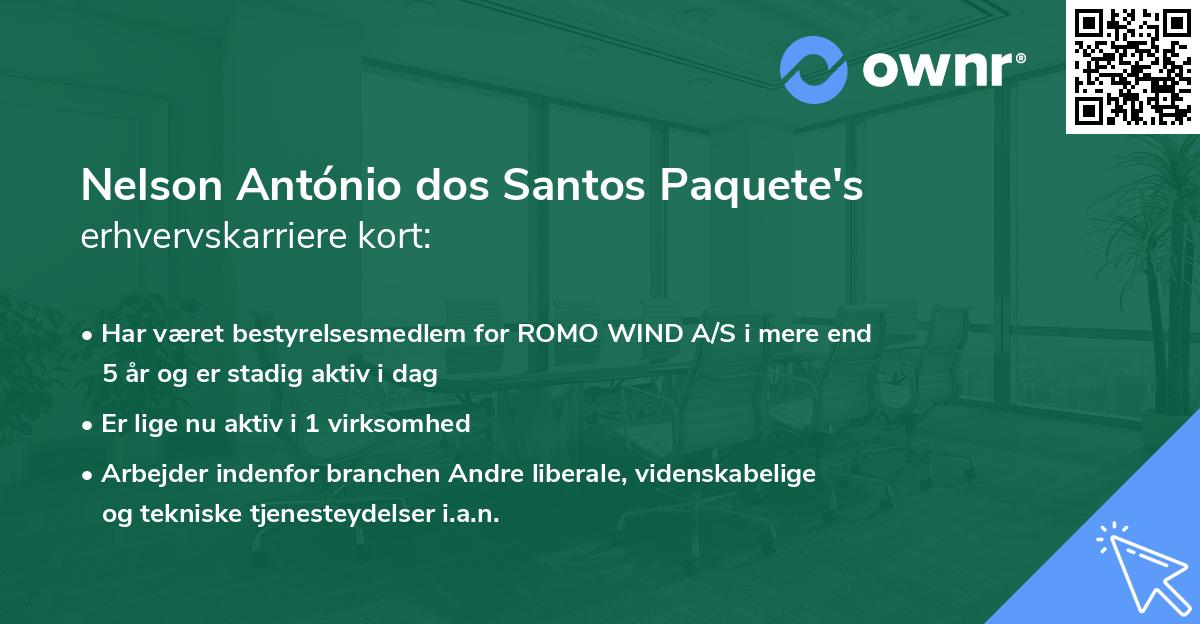 Nelson António dos Santos Paquete's erhvervskarriere kort