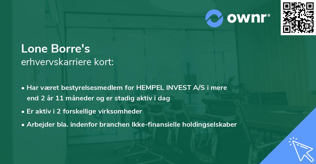 Lone Borre's erhvervskarriere kort