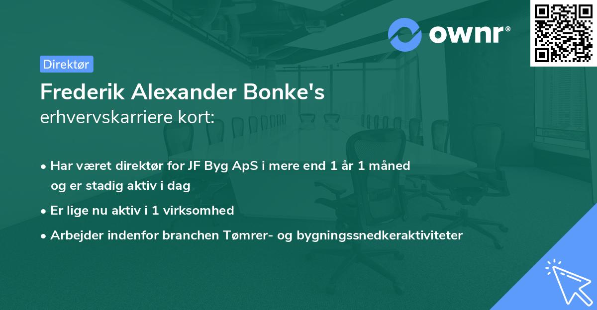 Frederik Alexander Bonke's erhvervskarriere kort