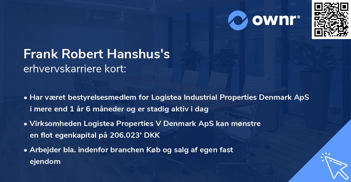 Frank Robert Hanshus's erhvervskarriere kort