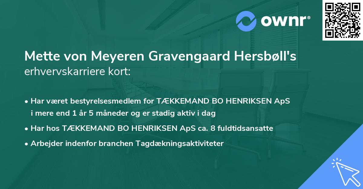 Mette von Meyeren Gravengaard Hersbøll's erhvervskarriere kort
