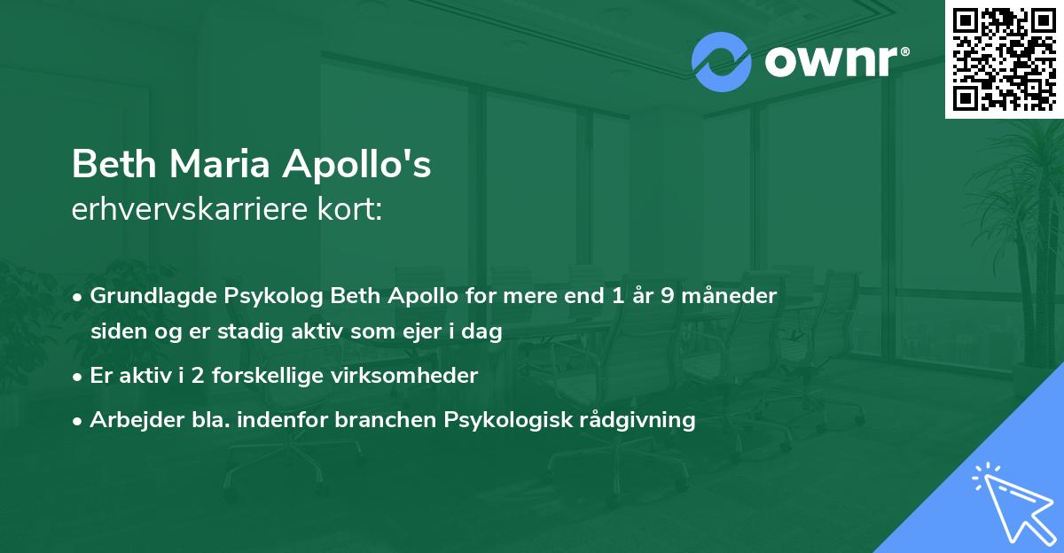 Beth Maria Apollo's erhvervskarriere kort