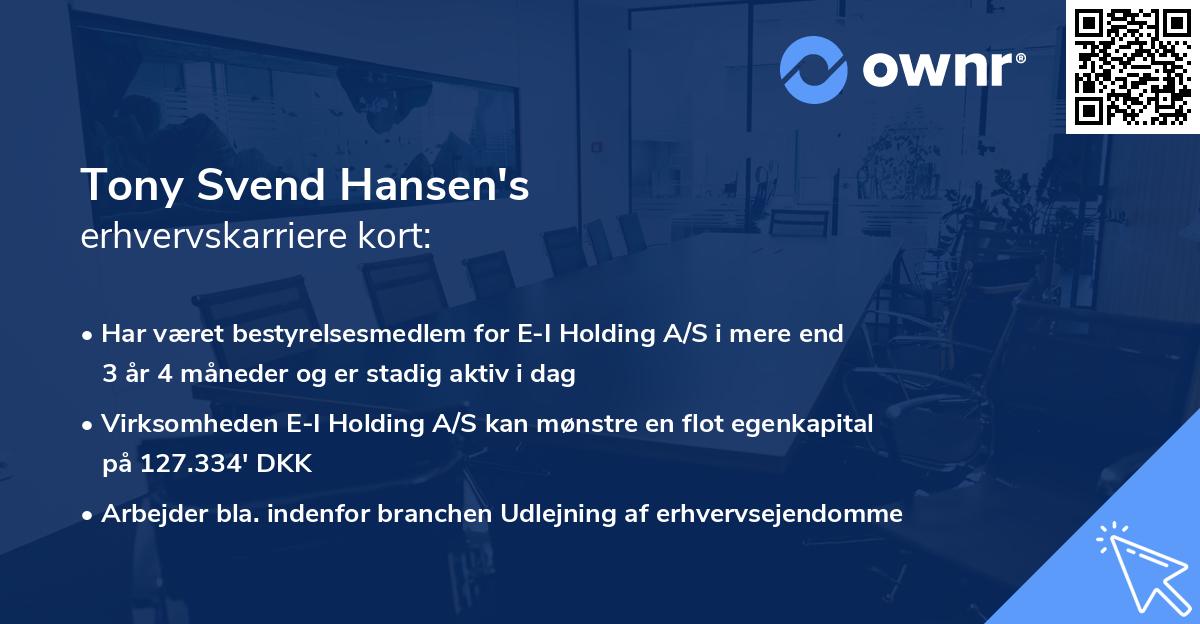 Tony Svend Hansen's erhvervskarriere kort