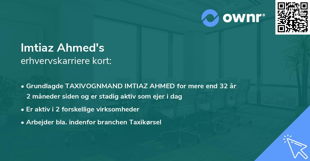 Imtiaz Ahmed's erhvervskarriere kort