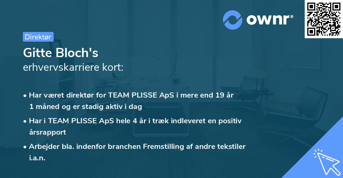 Gitte Bloch's erhvervskarriere kort