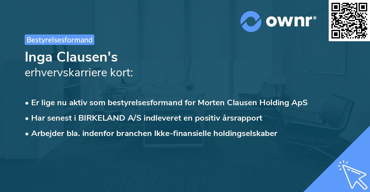 Inga Clausen's erhvervskarriere kort
