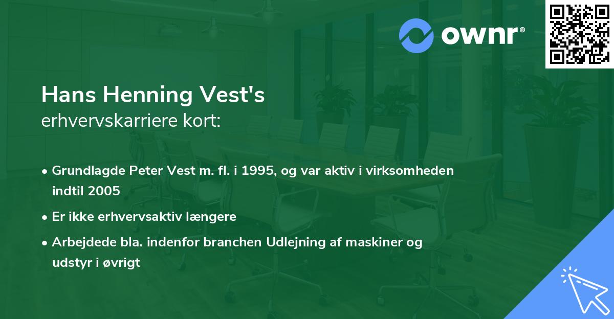 Hans Henning Vest's erhvervskarriere kort