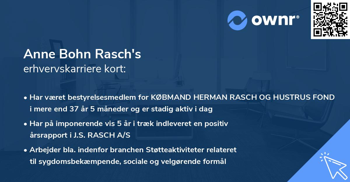Anne Bohn Rasch's erhvervskarriere kort