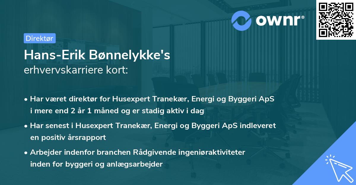 Hans-Erik Bønnelykke's erhvervskarriere kort