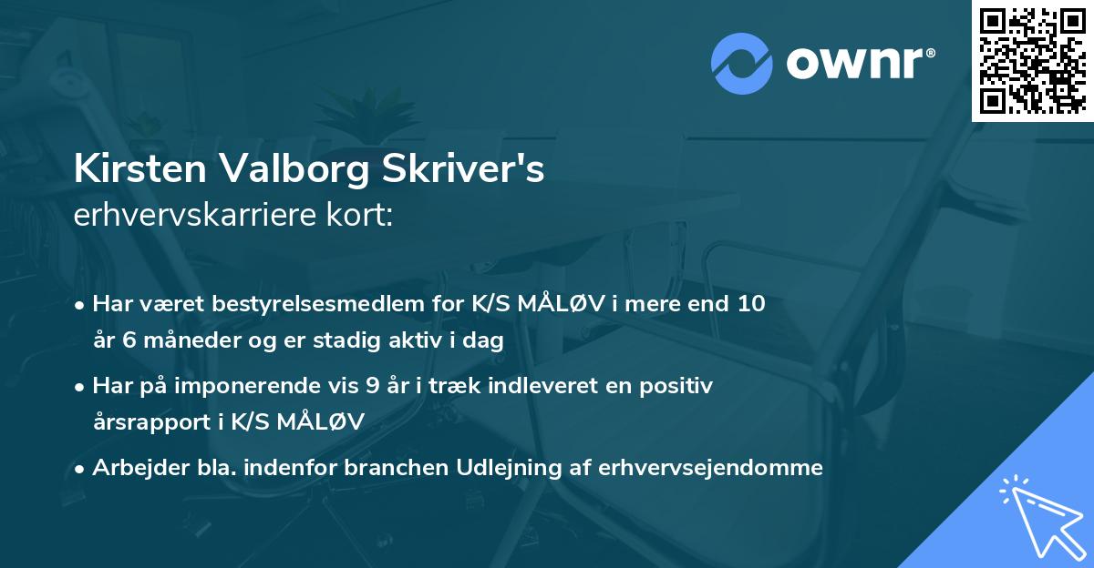 Kirsten Valborg Skriver's erhvervskarriere kort