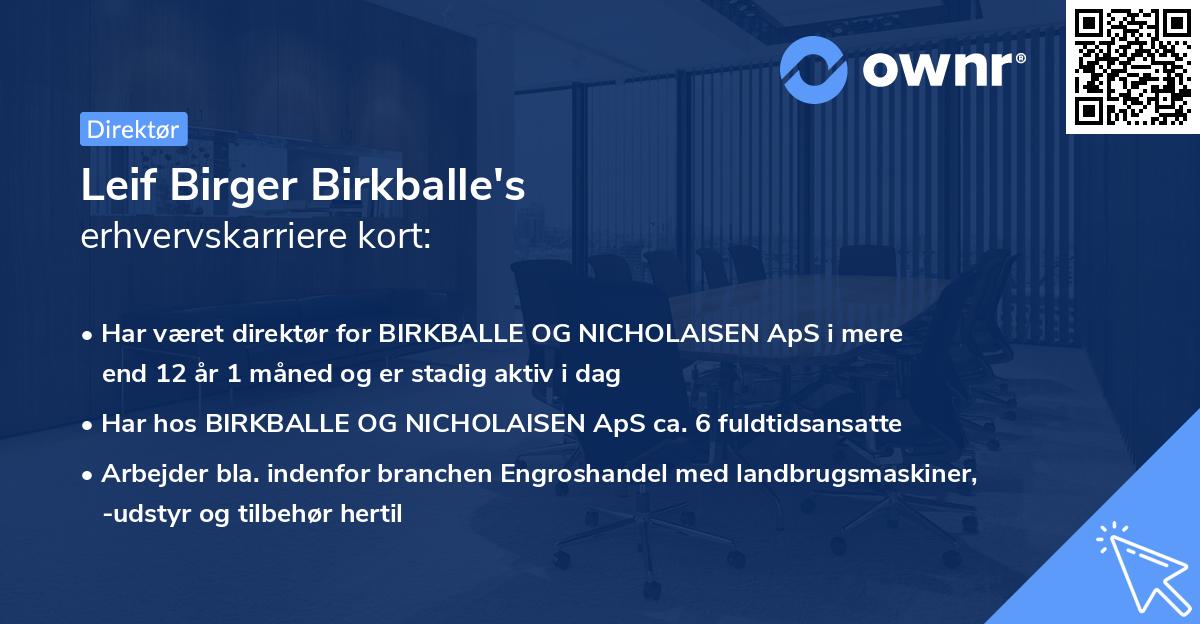 Leif Birger Birkballe's erhvervskarriere kort
