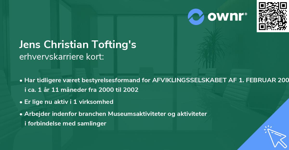 Jens Christian Tofting's erhvervskarriere kort