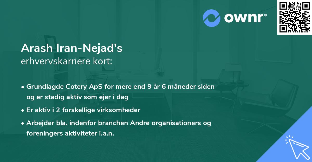 Arash Iran-Nejad's erhvervskarriere kort