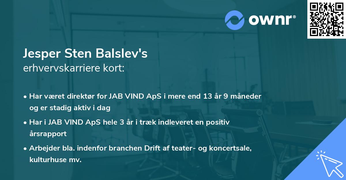 Jesper Sten Balslev's erhvervskarriere kort